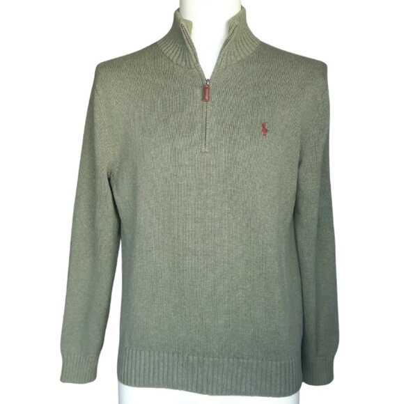 Polo Ralph Lauren SZ S 100% Cotton Sage Green Men's Pullover 1/4 Zip Sweater - Picture 2 of 15
